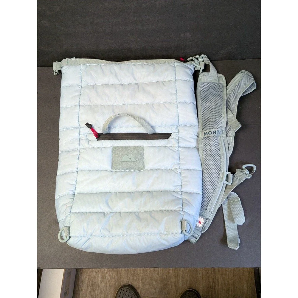 Monti Coolers Puffer Backpack Insulated Cooler Bag Light Blue Grey Quilted